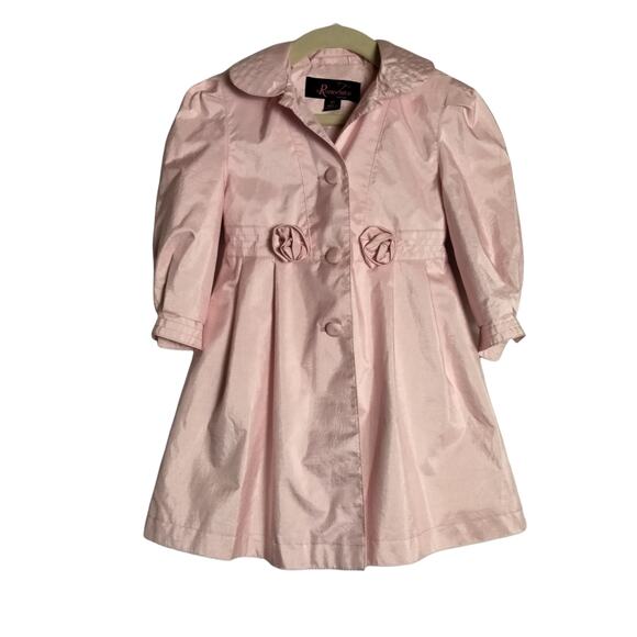 Rothschild Girls 2t Pink Silk Look Formal Hooded Jacket Rosettes Puff Sleeves - Picture 1 of 10